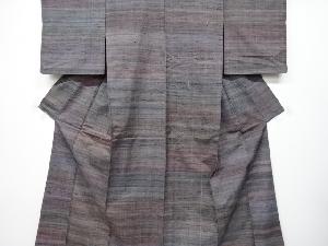 アンティーク　創作手織り真綿紬横段模様織り出し着物